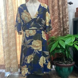 Missguided Navy Floral Wrap Dress with Yellow Blooms